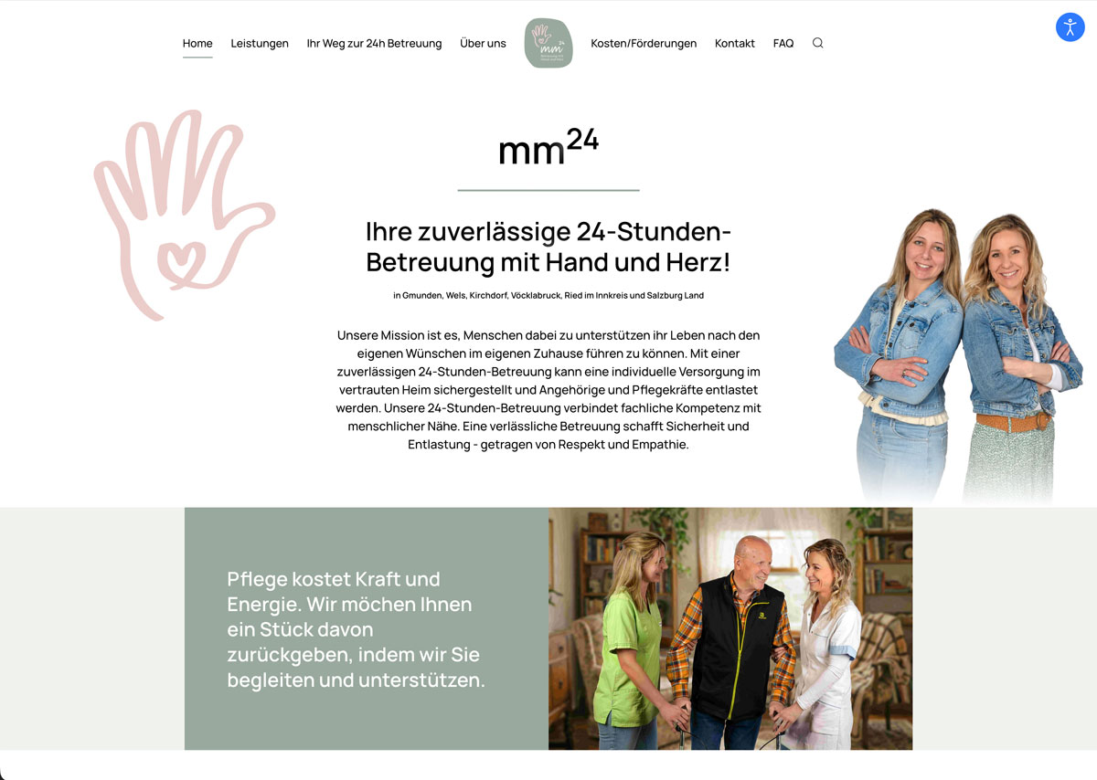 Website mm24.at - Agentur für 24-Stunden-Betreuung