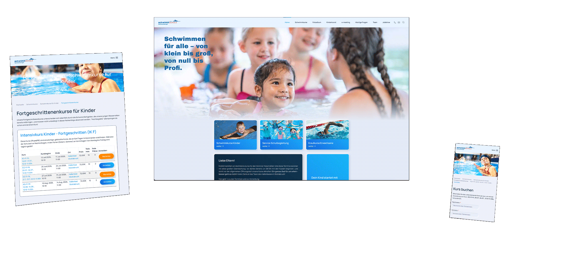 Website mit Online Kursbuchung, Schwimmschule Vöcklabruck